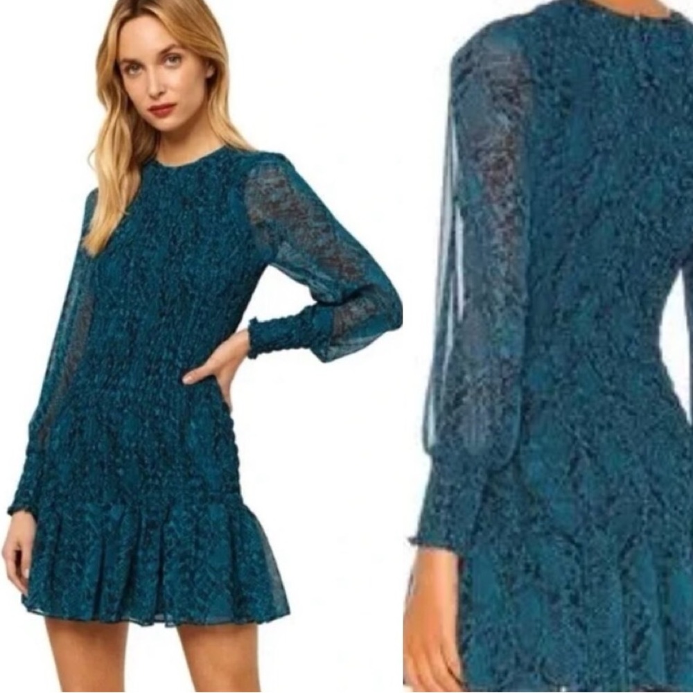 MISA Los Angeles | Roisin Smocked Dress in Snake Print Teal Black Size XS